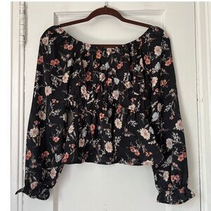 Papermoon Women's Top Floral Blouse Size XSP  Black Off Shoulder